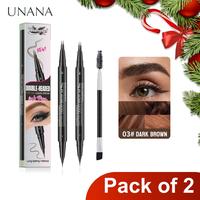 【Pack of 2】UNANA Waterproof Eyebrow Pen 2-in-1 Dual-Ended Liquid Brow Pen Long-Lasting Eyebrow Pen for Natural Blend Flaw...