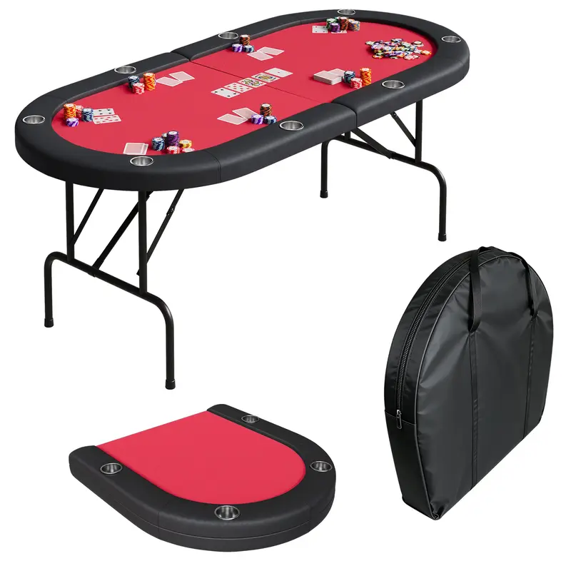 Garvee 8-Player Collapsible Oval Casino Card Table – 72 Portable Game Table for Texas Hold'em & Blackjack with Padded Armr...