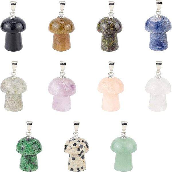 11Pcs 11 Colors Natural Gemstone Pendants