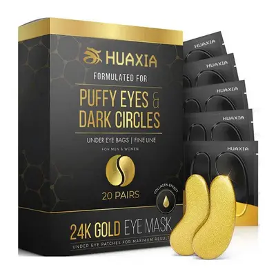 24k Gold Eye Mask, 20 Pairs Hydrating Eye Patches for Reducing The Look Of Dark Circles, Professional Eye Care Mask for Women...