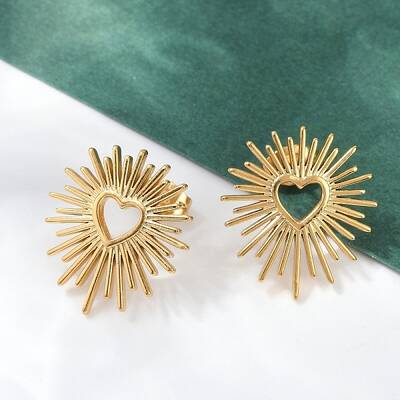 Ion Plating(IP) 304 Stainless Steel Hollow Out Heart Stud Earrings for Women