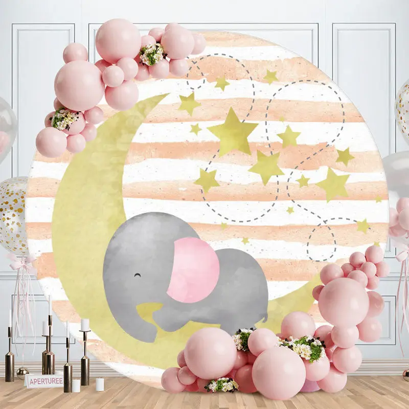 Aperturee Moon Star And Elephant Round Baby Shower Backdrop