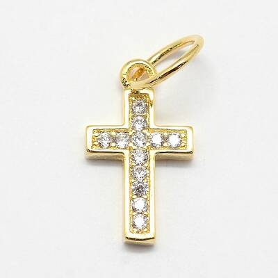 CZ Brass Micro Pave Cubic Zirconia Cross Charms