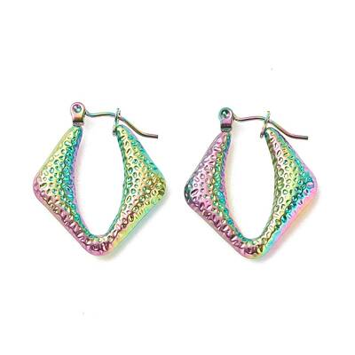Ion Plating(IP) 304 Stainless Steel Chunky Rhombus Hoop Earrings for Women