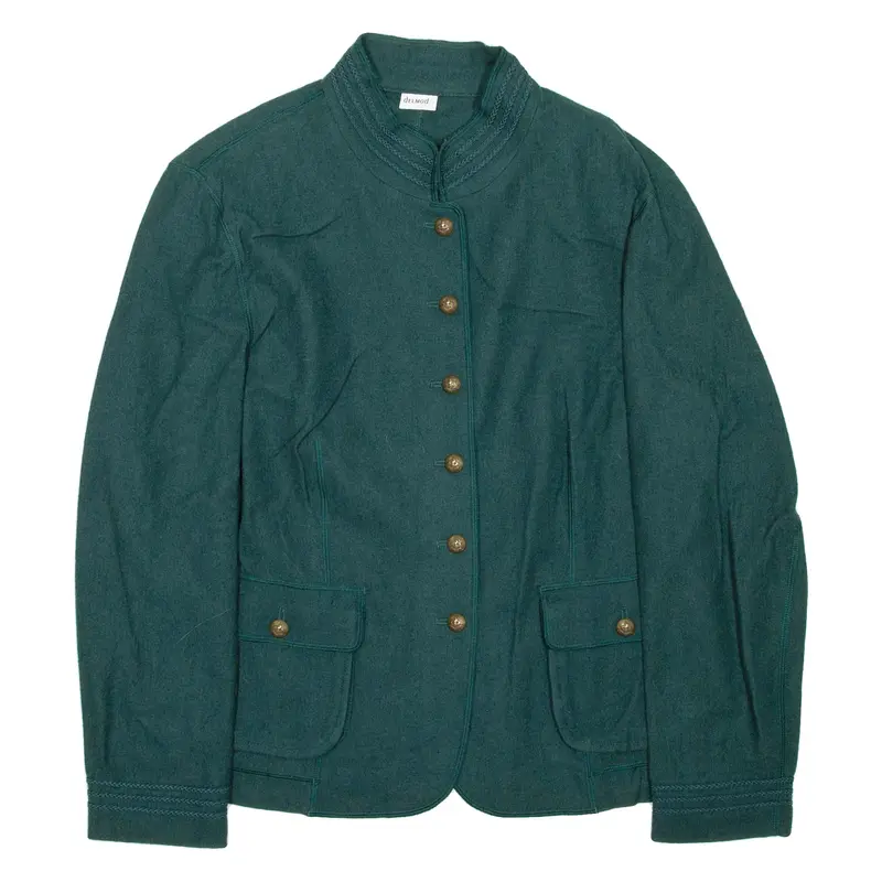 DELMOD Womens Overcoat Coat Green Wool UK 16