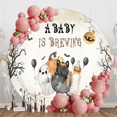 Aperturee A Baby Is Brewing Ghost Halloween Round Backdrop - Aperturee