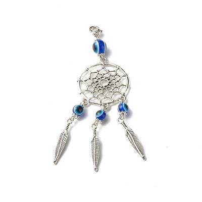 Tibetan Style Alloy Flat Round Net/Web & Feather Pendants