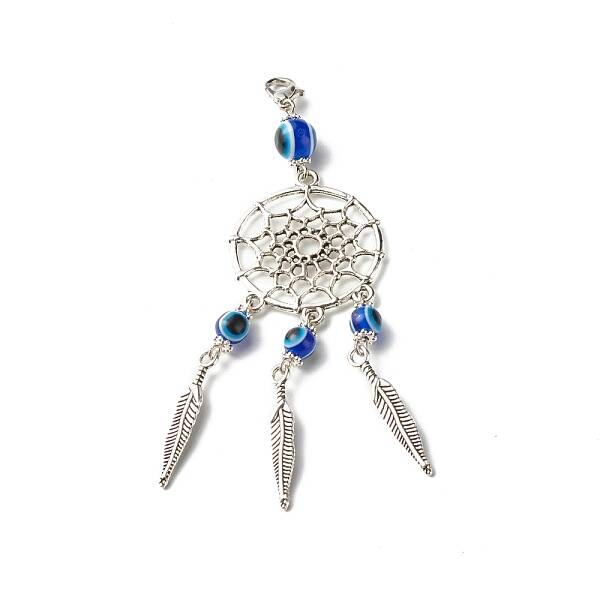 Tibetan Style Alloy Flat Round Net/Web & Feather Pendants
