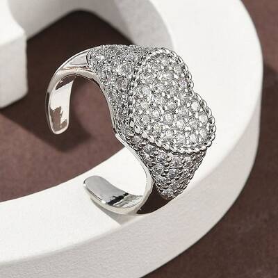 Heart Brass Micro Pave Cubic Zirconia Cuff Rings for Women
