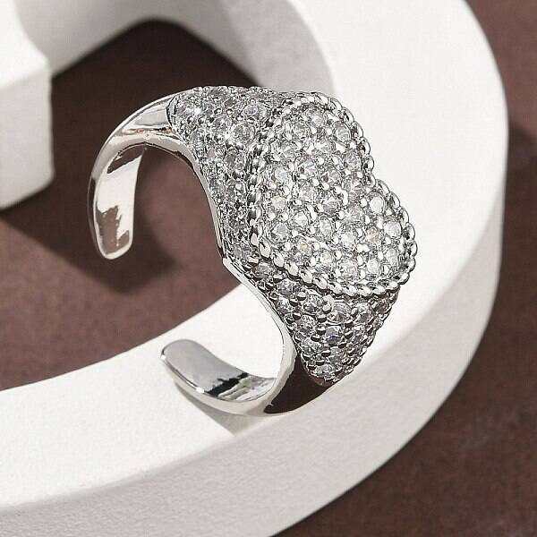 Heart Brass Micro Pave Cubic Zirconia Cuff Rings for Women