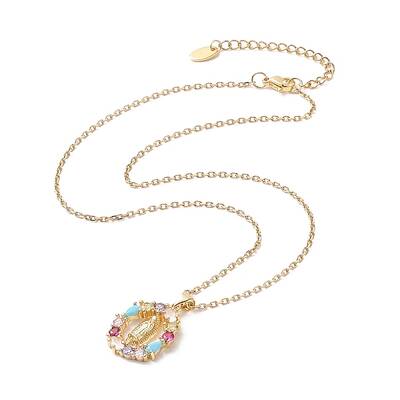 Colorful Cubic Zirconia Oval with Virgin Mary Pendant Necklace