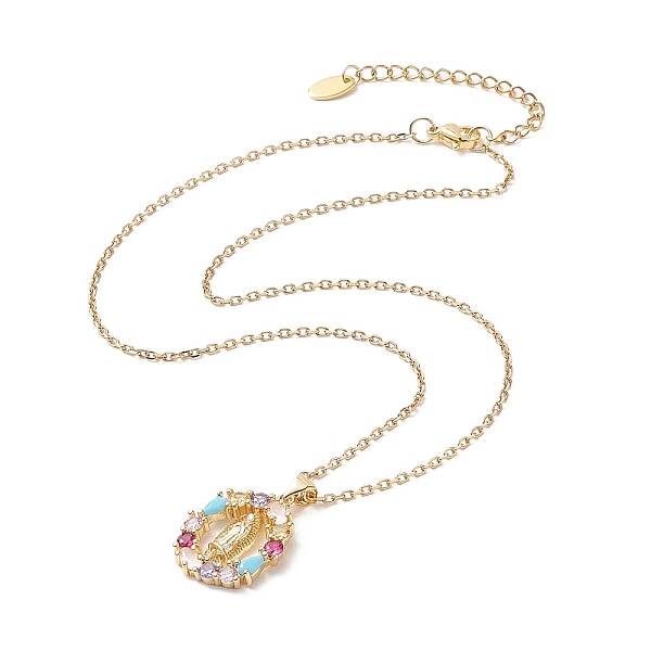 Colorful Cubic Zirconia Oval with Virgin Mary Pendant Necklace