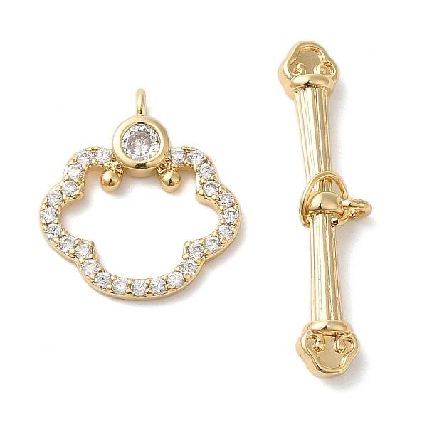 Brass Micro Pave Clear Cubic Zirconia Toggle Clasps