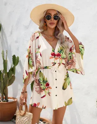 Floral summer dress everyday casual dresses with sleeves Print Five-Quarter Sleeve Dress