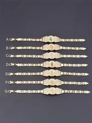 Fashion Rhinestone Decorated Link Bracelet, Fashion Guadalupe, Reaper, Saint Juda Engraving Religion Jewelry for Party, Daily...
