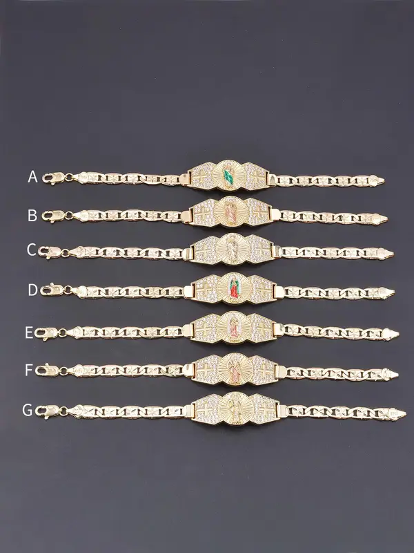 Fashion Rhinestone Decorated Link Bracelet, Fashion Guadalupe, Reaper, Saint Juda Engraving Religion Jewelry for Party, Daily...