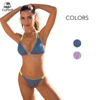 CUPSHE Neon Stitch Double Strap Bikini Top and Bottoms Set Stylish Beachwear Diamond Neckline Low Rise Swimwear Swimsuit Seas...