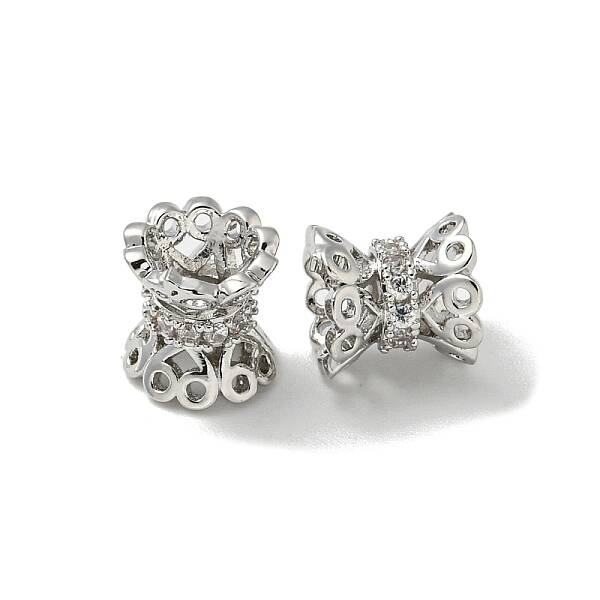 Brass Micro Pave Clear Cubic Zirconia Beads