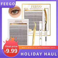 FEEGO Natural Lash Extension Kit 168Pcs 9-12MM Individual Lashes ExtensionsLash Clusters Kit Wispy Eyelash Extensions Waterpr...