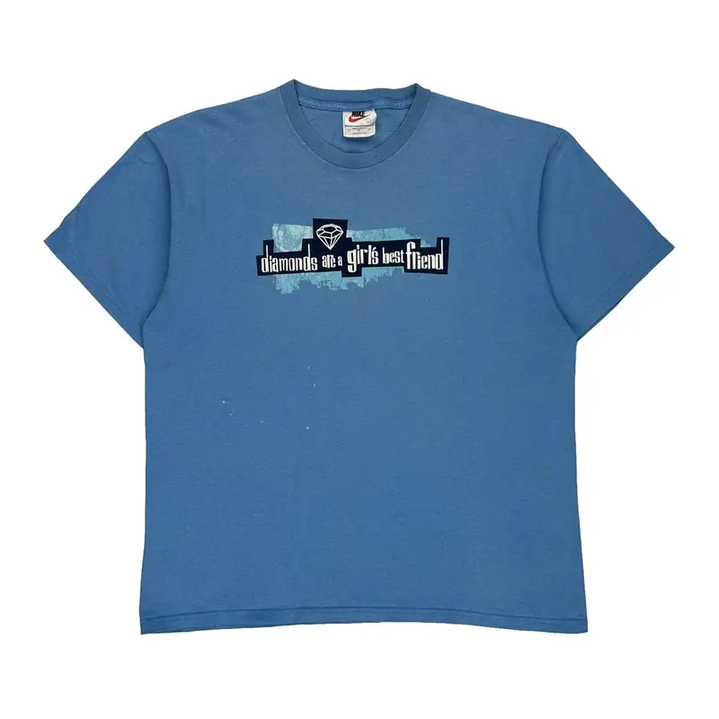 Nike Graphic T-Shirt - Large Blue Cotton