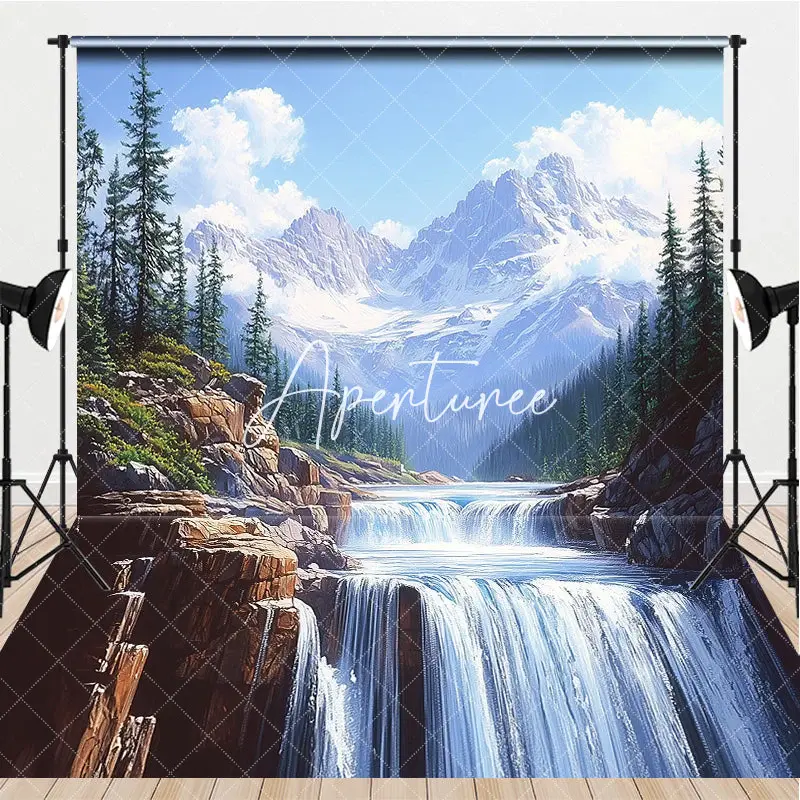 Aperturee Mountains Waterfalls Natural Scene Combo Set Backdrop, 7 x 5 ft / 7 x 5 ft, 97.4 USD, combo set backdrops, CYHD1P47...