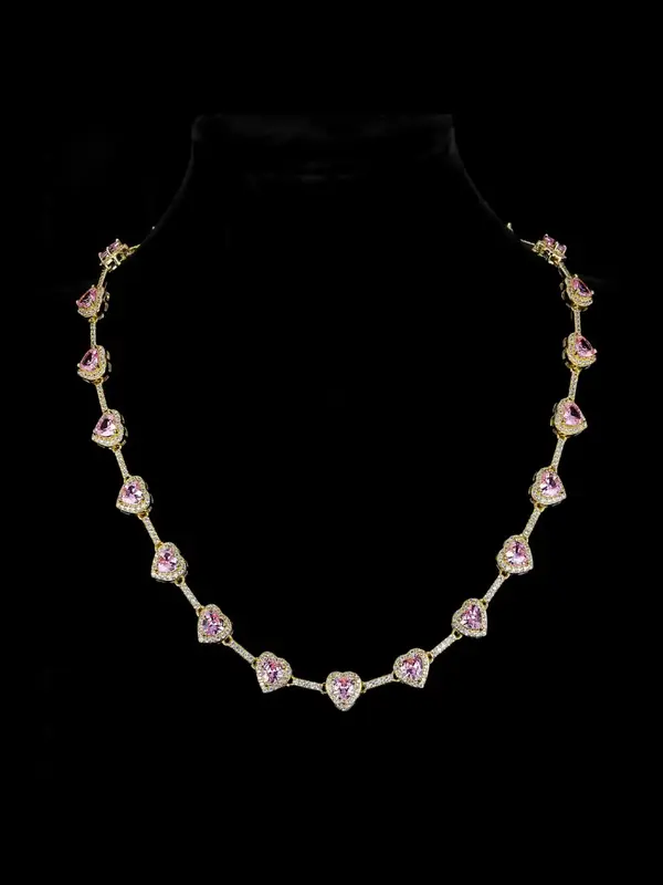 10mm Pink Heart Shaped Necklace, Fashion Jewelry for Party, Daily Clothing Decor, Trendy All-match & Exquisite Jewelry for Bi...