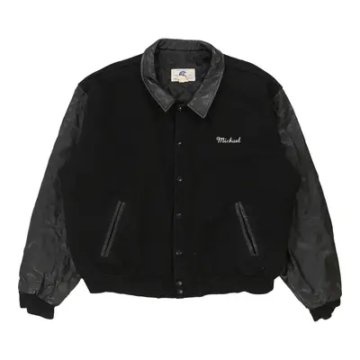 Serving The World Varsity Jacket - Large Black Wool Blend