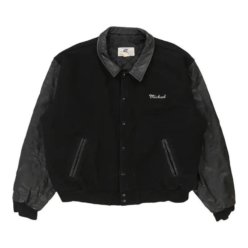 Serving The World Varsity Jacket - Large Black Wool Blend