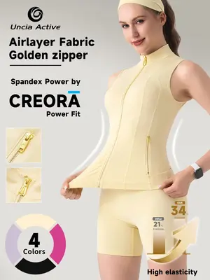 UnciaActive Gold Zipper Vest & Shorts Set - Minimalist Women's Tracksuit with Spandex Power Fit for Workout & Yoga - Airlayer...