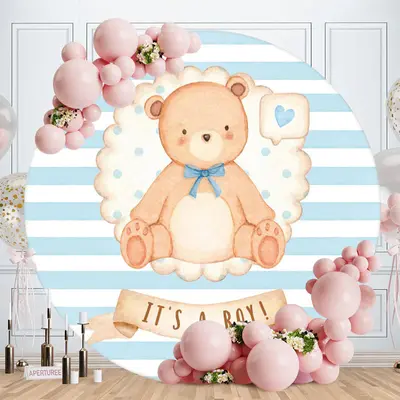 Aperturee Its A Boy Bear Blue Circle Baby Shower Backdrop