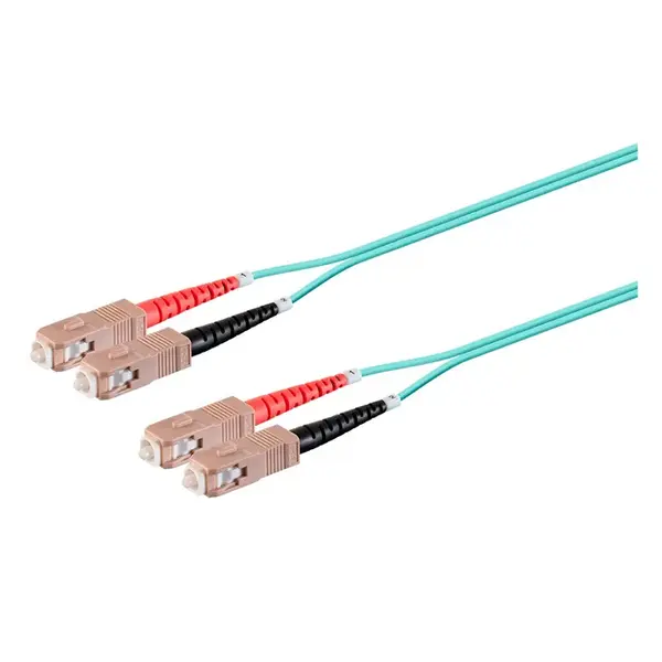 38411 Monoprice MM OM4 Fiber Optic Cable SC-SC UL 3mm 50/125 OFNR Duplex Aqua 5m