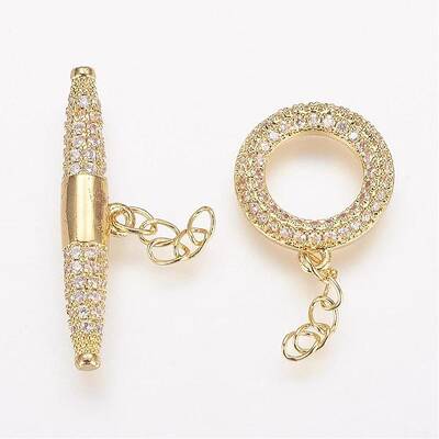Brass Micro Pave Cubic Zirconia Ring Toggle Clasps