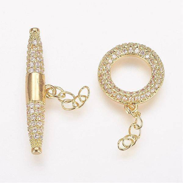 Brass Micro Pave Cubic Zirconia Ring Toggle Clasps
