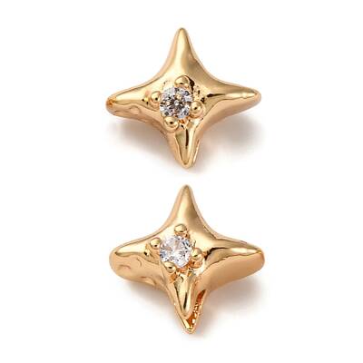 Brass Micro Pave Clear Cubic Zirconia Beads
