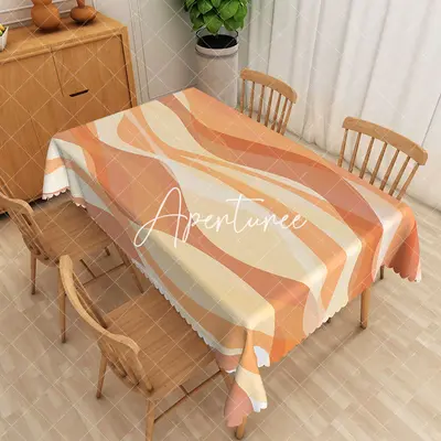 Aperturee Fluid Orange White Gradient Wave Rectangle Tablecloth, 52 x 70 inch, 30.82 USD, rectangle tablecloths, ZJY04945-A