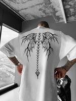 Men's Loose Skeleton Wing Print Drop Shoulder Tee, Street Fashion Casual Half Sleeve Round Neck T-shirt for Daily Wear, Men's...
