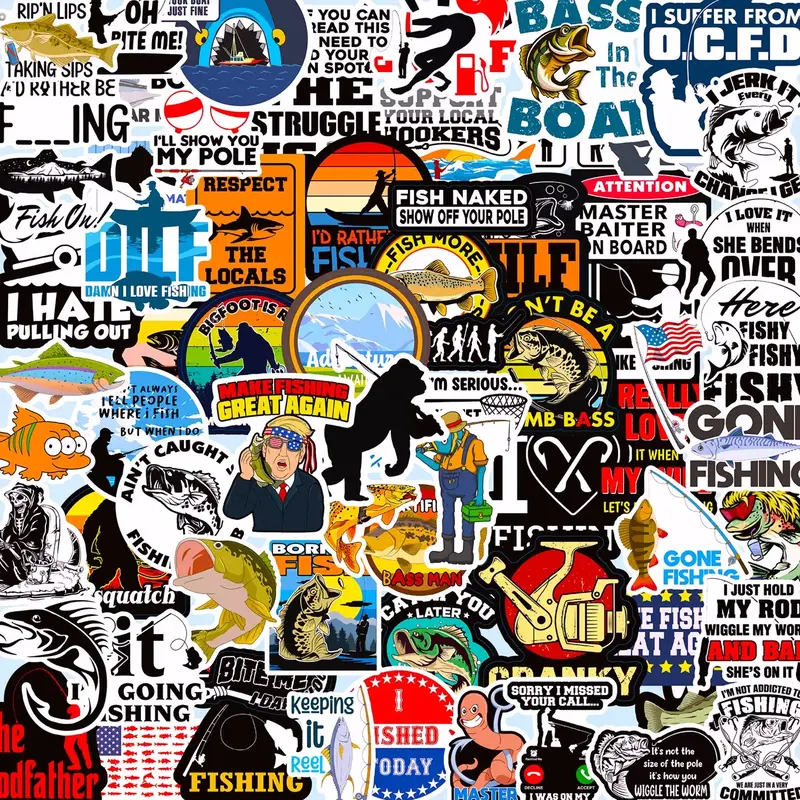 73PCS Funny Fishing Stickers – Father's Day Gift Waterproof Vinyl Decals for Tackle Box, Bucket, Laptops, Cars, Bottles, Ha...