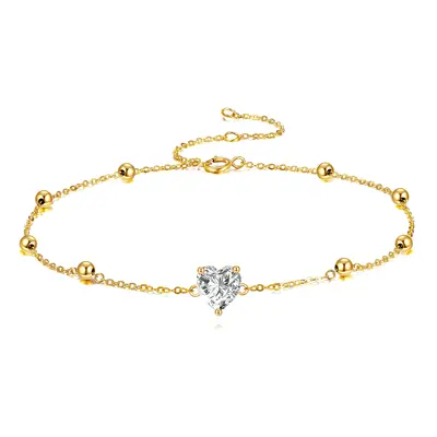 14K Gold Heart Moissanite Charm Bracelet