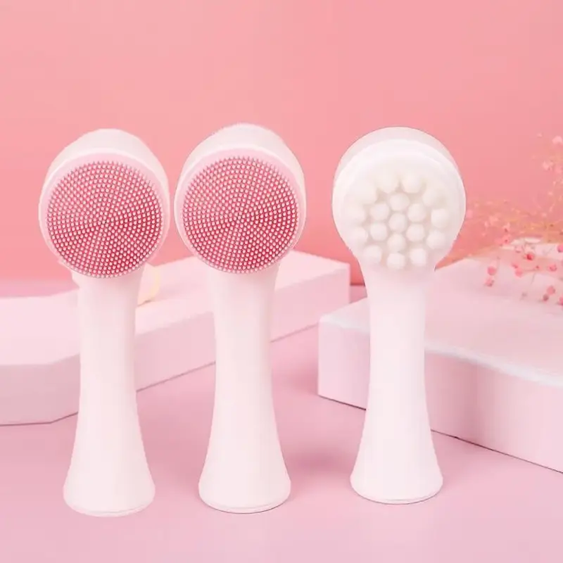 Double-Sided Silicone Face Brush, Multi-Purpose Soft Bristle Manual Foam Cleanser, Deep Pore Cleaning, Gentle Facial Massager...