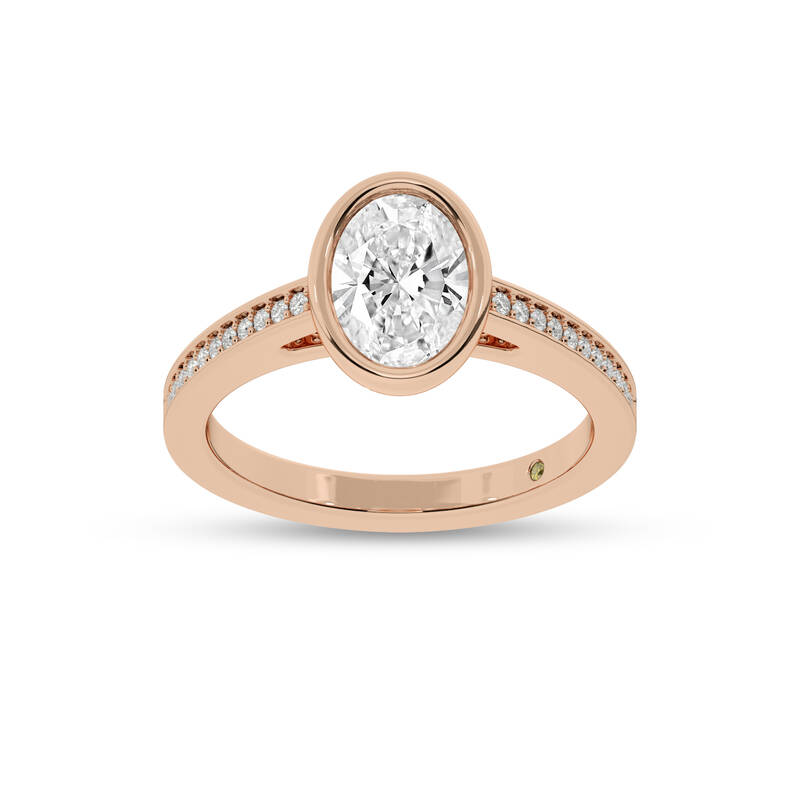 Lyra Pavé Set Half Coverage Bezel Oval Lab Grown Diamond Engagement Ring | 10K Rose Gold 3 1/6 CT. TW.