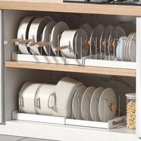 Expandable Pot and Pan Organizer Rack for Cabinet, Pot Lid Organizer Holder with 7 Stainless Steel Adjustable Dividers for Ki...
