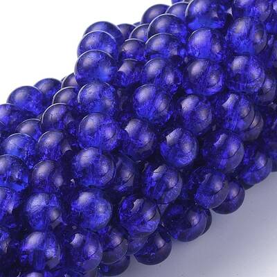 Blue Crackle Glass Round Beads Strands