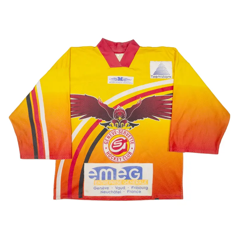 Geneve-Servette Hockey Club Mens Jersey Yellow Long Sleeve USA V-Neck L