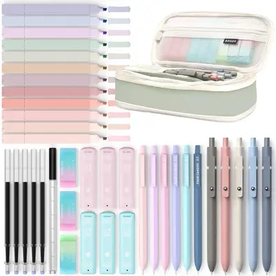 back to school sale!!!Four Candies 39PCS Aesthetic School Supplies with Big Capacity Pen Case Set - with 12 Pastel Highlighte...