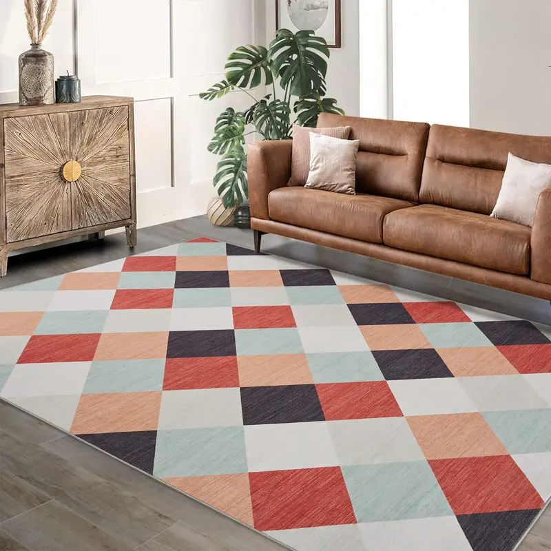 Garvee Non-Slip Washable Checkered Runner Rug - Red and Black Plaid Carpet - Modern Geometric Area Rug for Hallway, Entryway,...