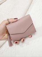 Women's Solid Color PU Leather Card Holder, Fashionable Tassel Decor Short Wallet, Casual Versatile Wallet for Daily Use