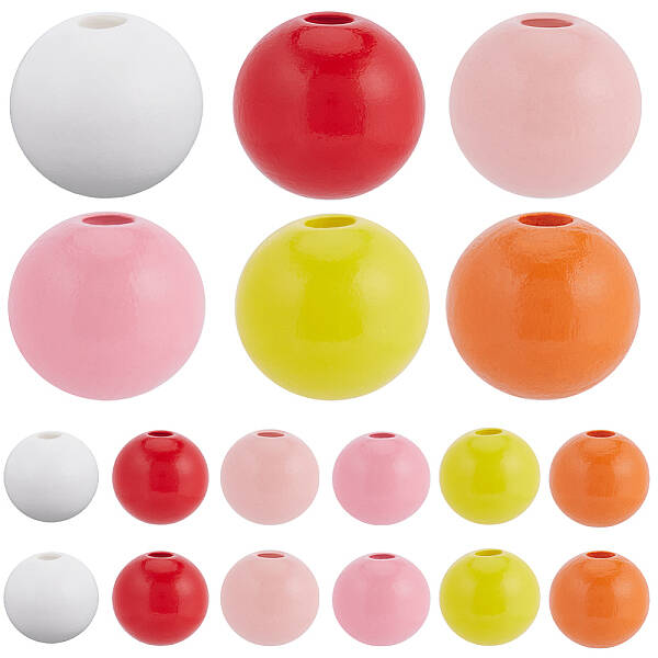 180Pcs 6 Colors Painted Natural Wood Beads