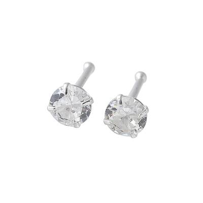S999 Fine Silver Clear Cubic Zirconia Stud Earrings