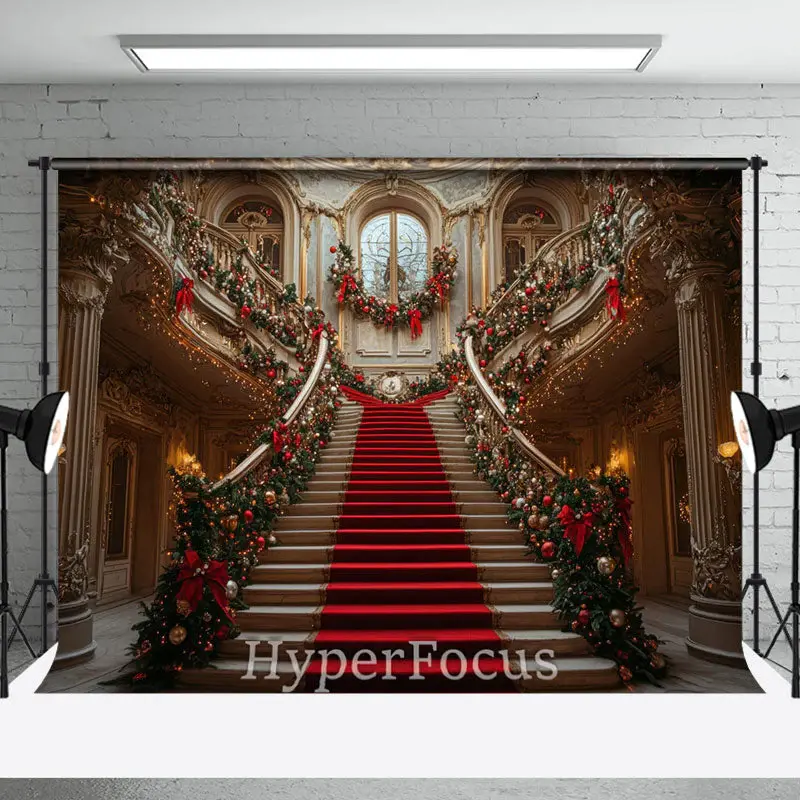 Luxury Gold Palace Stairs Festive Christmas Backdrop - Aperturee