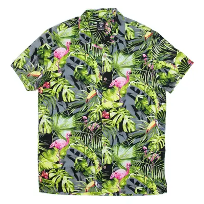 FSBN Mens Hawaiian Shirt Green Floral M